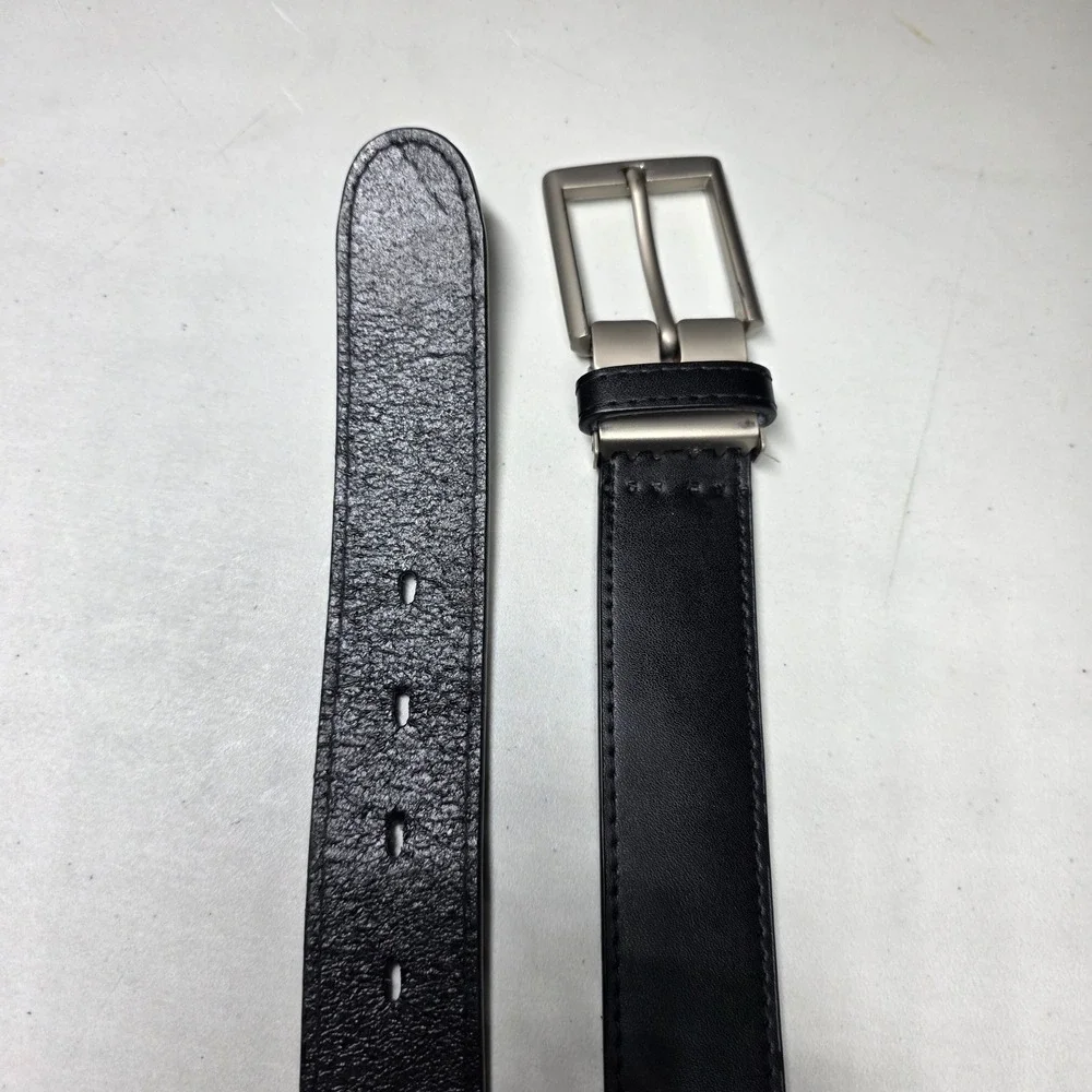 OOBE Black Reversible Genuine Leather Belt Size S CF01376 Silver Buckle